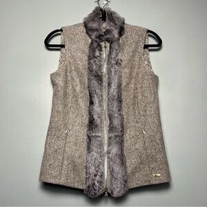 Luis Trenker Womens Rabbit Fur Lined Wool Vest Herringbone Full Zip Size 42 US 6
